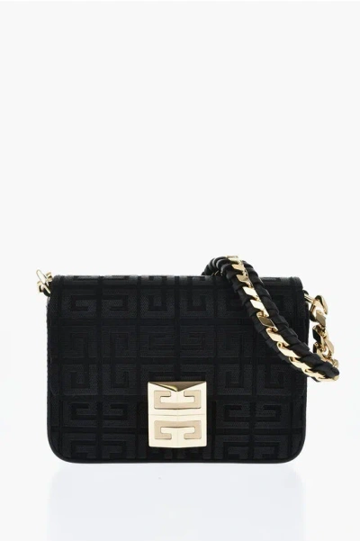 Givenchy All Over Monogram Cotton Mini Bag With Golden Effect Chain In Black