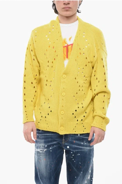 Givenchy Alpaca-blend Cardigan With Openwork Design In Yellow