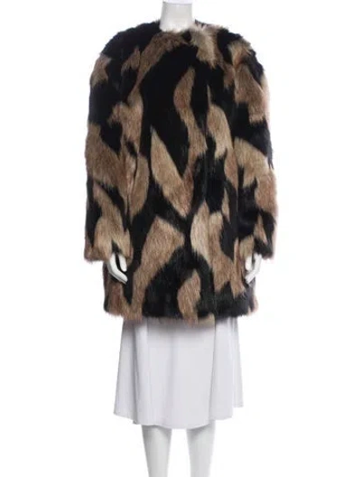 Pre-owned Givenchy Animal Print Faux Fur Coat In Brown