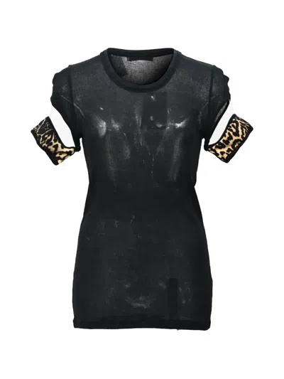 Pre-owned Givenchy Animal-printed Trim T-shirt In Black