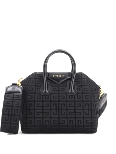 Pre-owned Givenchy Antigona Bag 4g Embroidered Canvas Mini Crossbody Bag In Black