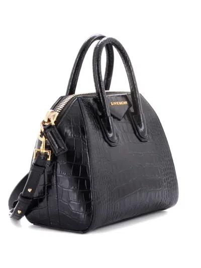 Pre-owned Givenchy Antigona Bag Crocodile Embossed Leather Mini Crossbody Bag In Black