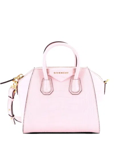 Pre-owned Givenchy Antigona Bag Crocodile Embossed Leather Mini Crossbody Bag In Pink