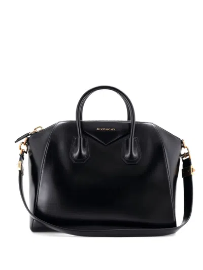 Pre-owned Givenchy Antigona Bag Glazed Leather Medium Satchel In Black