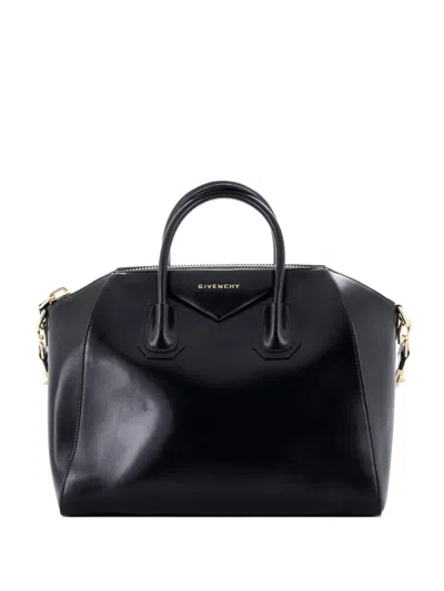 Pre-owned Givenchy Antigona Bag Glazed Leather Medium Satchel In Black