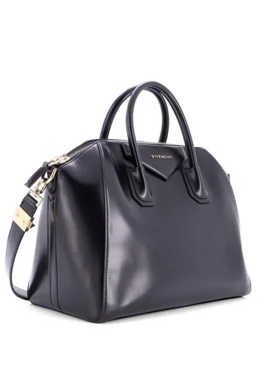 Pre-owned Givenchy Antigona Bag Glazed Leather Medium Satchel In Black