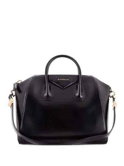 Pre-owned Givenchy Antigona Bag Glazed Leather Medium Satchel In Black