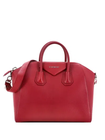 Pre-owned Givenchy Antigona Bag Glazed Leather Medium Satchel In Red