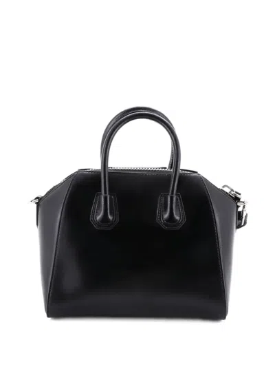 Pre-owned Givenchy Antigona Bag Glazed Leather Mini Satchel In Black