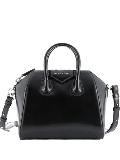 Pre-owned Givenchy Antigona Bag Glazed Leather Mini Satchel In Black