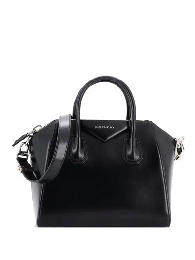 Pre-owned Givenchy Antigona Bag Glazed Leather Small Satchel In Black