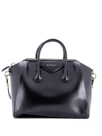 Pre-owned Givenchy Antigona Bag Glazed Leather Small Satchel In Black