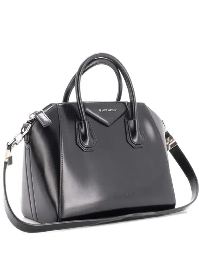 Pre-owned Givenchy Antigona Bag Glazed Leather Small Satchel In Black
