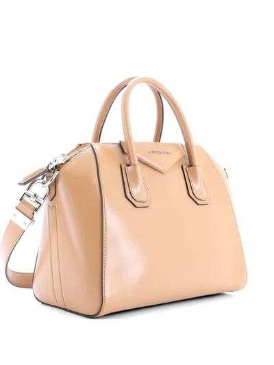 Pre-owned Givenchy Antigona Bag Glazed Leather Small Satchel In Neutral