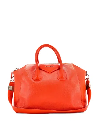 Pre-owned Givenchy Antigona Bag Leather Medium Satchel In Orange