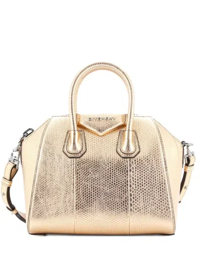Pre-owned Givenchy Antigona Bag Snakeskin Embossed Leather Mini Shoulder Bag In Gold