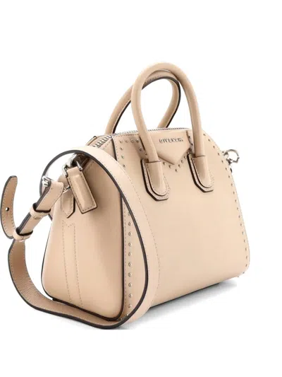 Pre-owned Givenchy Antigona Bag Studded Leather Mini Satchel In Neutral