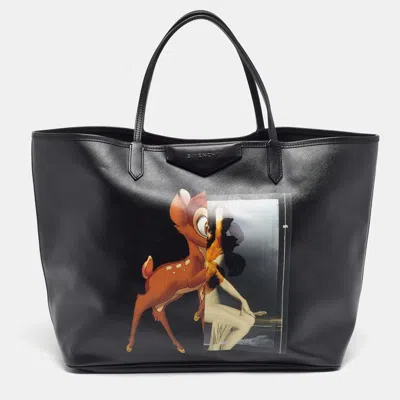 Pre-owned Givenchy Antigona Bambi Print Large Black Coated Canvas Shopper Tote