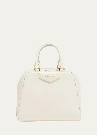 Givenchy Antigona Cube Mini Top-handle Bag In Shiny Tumbled Leather In Ivory