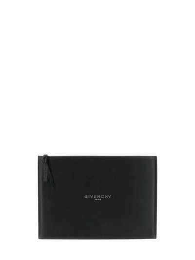 Givenchy Leather Clutch Bag With Lettering Logo On The Front In Black