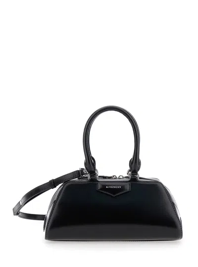 Antigona East West Black Mini Handbag With Adjustable And Removable Shoulder Strap And Logo Letterin from Cenere