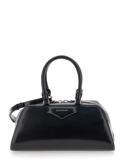 GIVENCHY 'ANTIGONA EAST WEST' BLACK SMALL HANDBAG WITH ADJUSTABLE AND REMOVABLE SHOULDER STRAP AND LOGO LETTE