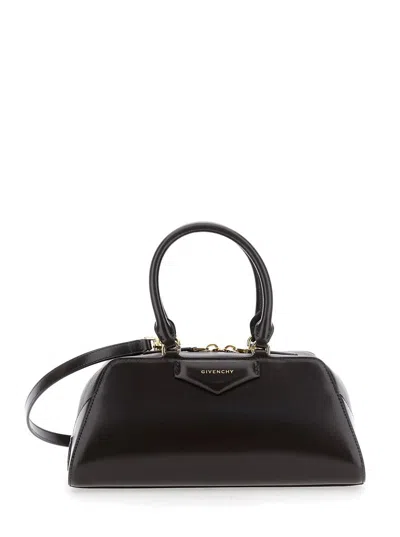 GIVENCHY 'ANTIGONA EAST WEST' BROWN SMALL HANDBAG WITH ADJUSTABLE AND REMOVABLE SHOULDER STRAP AND LOGO LETTE