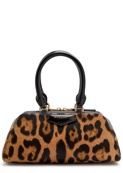 Givenchy Antigona East-west Mini Leopard-print Calf Hair Cross-body Bag In Brown