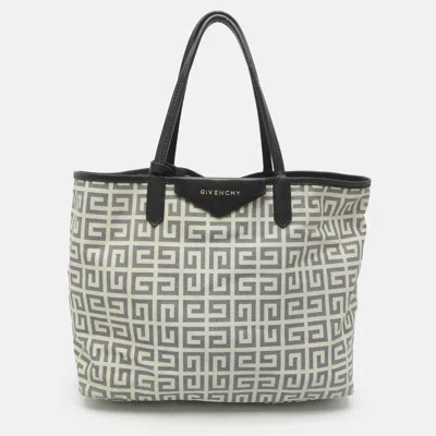 Pre-owned Givenchy Antigona Grey/black Signature Coated Canvas And Leather Shopper Tote