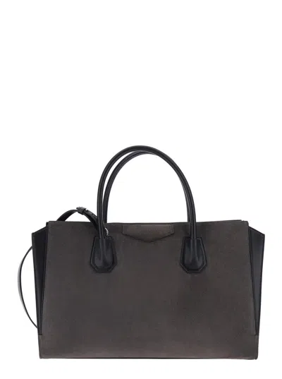 Givenchy Antigona Leather Handbag With Gray Leather Handles And Adjustable Shoulder Strap In Grey