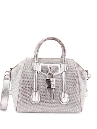 Pre-owned Givenchy Antigona Lock Bag Crystal Embellished Satin Mini Satchel In Metallic