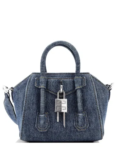 Pre-owned Givenchy Antigona Lock Bag Denim Mini Shoulder Bag In Blue