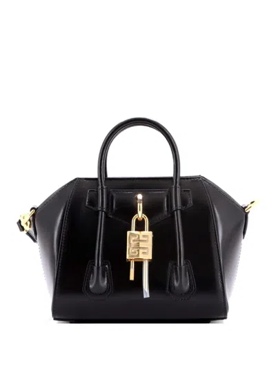 Pre-owned Givenchy Antigona Lock Bag Leather Mini Crossbody Bag In Black