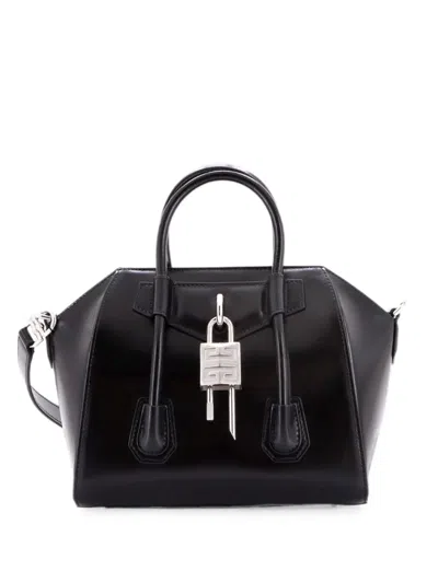 Pre-owned Givenchy Antigona Lock Bag Leather Mini Crossbody Bag In Black
