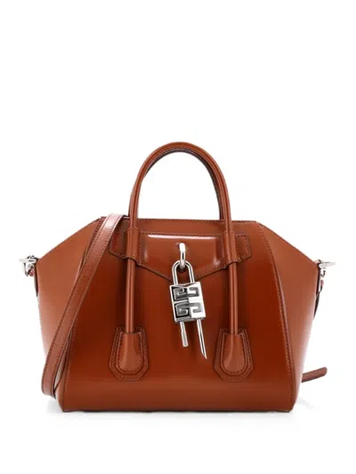 Pre-owned Givenchy Antigona Lock Bag Leather Mini Crossbody Bag In Brown