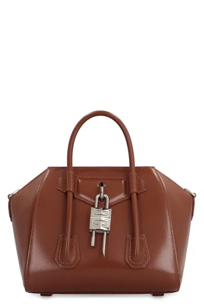 Givenchy Antigona Lock Mini Leather Handbag In Brown