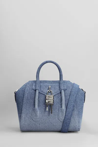 Givenchy Antigona Lock Mini Shoulder Bag In Blue Cotton