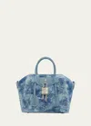 Givenchy Mini Antigona Lock Bag In Washed Embroidered Denim In Medium Blue