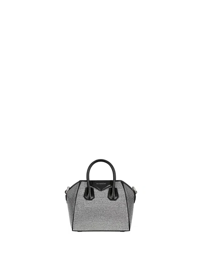 Givenchy Antigona Micro Bag In Black Satin With Rhinestones
