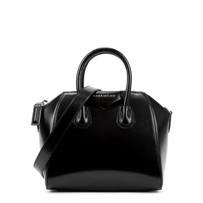 Givenchy Antigona Mini Black Glossed Leather Top Handle Bag In Neutral