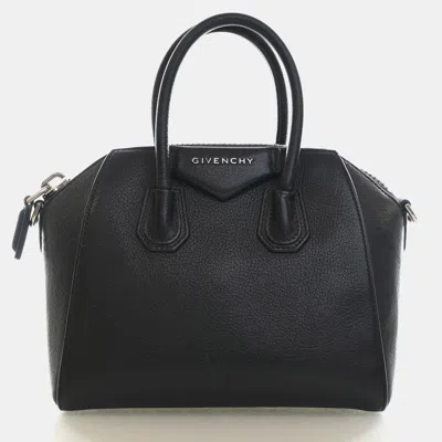Pre-owned Givenchy Antigona Mini Black Sugar Goatskin Leather Top Handle Bag