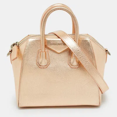 Pre-owned Givenchy Antigona Mini Metallic Leather Satchel In Silver