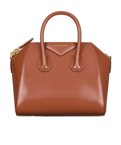 Givenchy Mini Antigona Bag In Box Leather In Brown