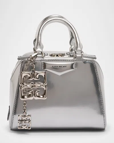Givenchy Antigona Nano Cube Crossbody Bag In Metallic Leather In Light Silvery