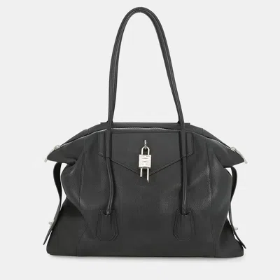 Pre-owned Givenchy Antigona Padlock Soft Tote Bag Black Leather Size Large