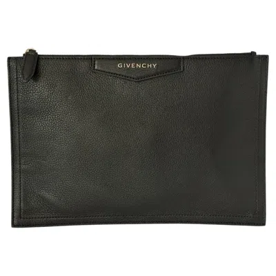 Pre-owned Givenchy Antigona Pouch 2018 Zipper Top Clutch Black Grain Leather Authentic