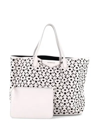 Pre-owned Givenchy Antigona Shopper Laser Cut Leather Large Tote Bag In White