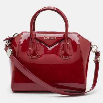 Pre-owned Givenchy Antigona Small Dark Red Patent Leather Satchel