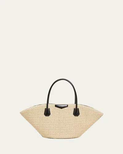 Givenchy Antigona Small Tote Bag In Faux Raffia In Nude