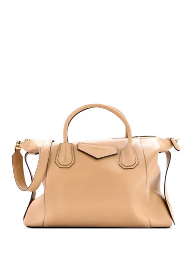 Pre-owned Givenchy Antigona Soft Bag Leather Medium Satchel In Neutral